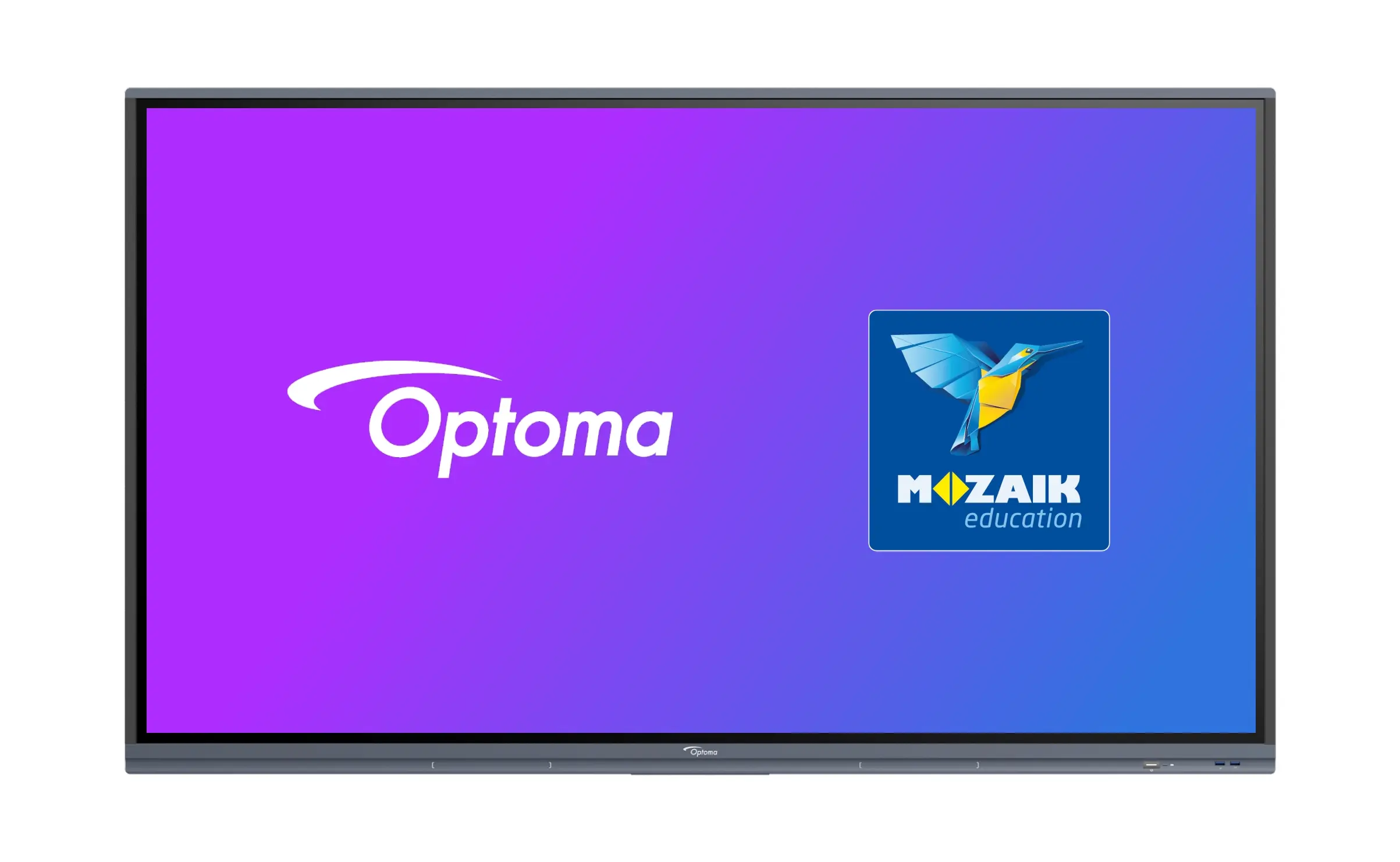 An IFPD displaying the Mozaik logo.